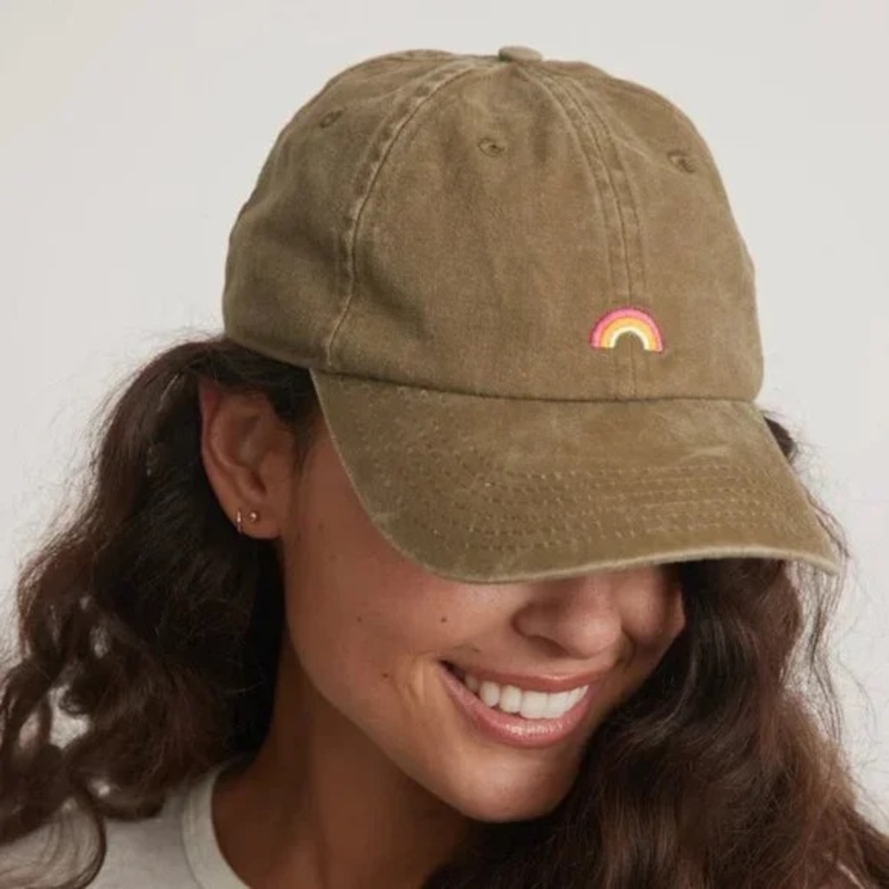Marine Layer Olive Green Baseball Cap with Rainbow Patch